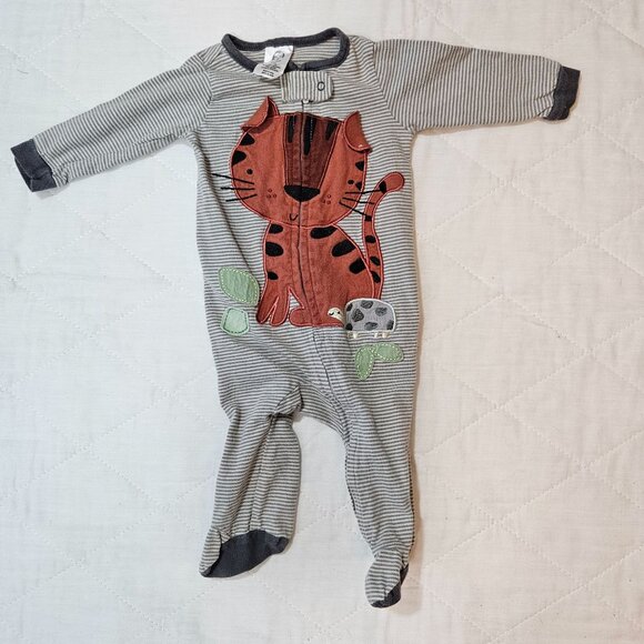 Baby Boy Footed Pajamas Sleepers Size 0-3M Lot of 6 Zippered Animal Prints - Picture 3 of 14
